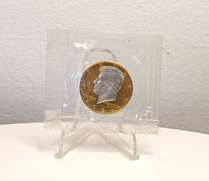 1964-D UNC Gold Plated Kennedy Half Dollar Preserved in Original Wrapper