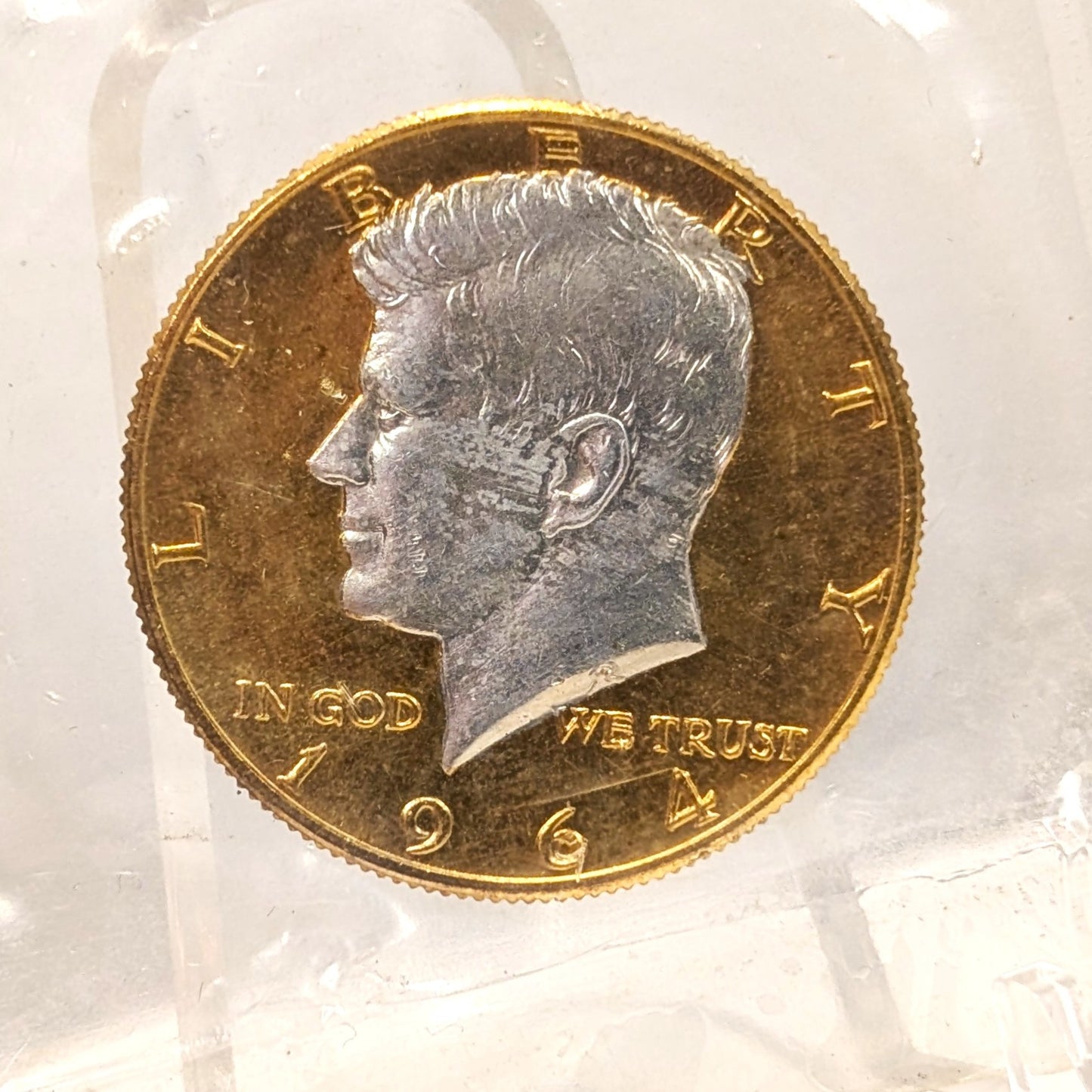 1964-D UNC Gold Plated Kennedy Half Dollar Preserved in Original Wrapper