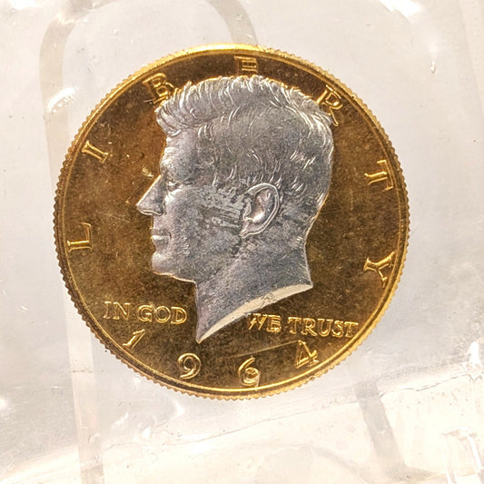 1964-D UNC Gold Plated Kennedy Half Dollar Preserved in Original Wrapper