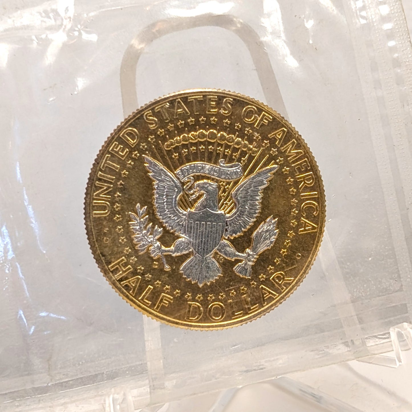 1964-D UNC Gold Plated Kennedy Half Dollar Preserved in Original Wrapper