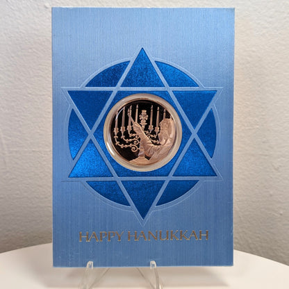 1973 Happy Hanukkah Medal Greeting Card Franklin Mint Ernest Lauser