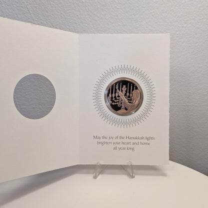 1973 Happy Hanukkah Medal Greeting Card Franklin Mint Ernest Lauser