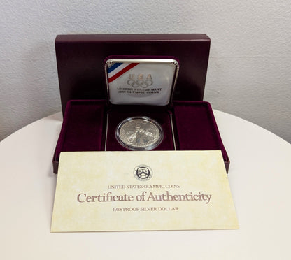 1988-S Proof Commemorative SILVER Dollar Olympic Coin With Box and COA San Francisco Mint