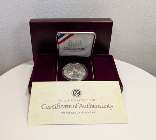 1988-S Proof Commemorative SILVER Dollar Olympic Coin With Box and COA San Francisco Mint