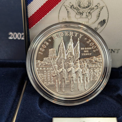 2002-W U.S. Proof Commemorative Silver Dollar West Point Military Academy Bicentennial W/ Box and COA
