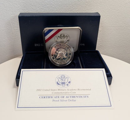 2002-W U.S. Proof Commemorative Silver Dollar West Point Military Academy Bicentennial W/ Box and COA