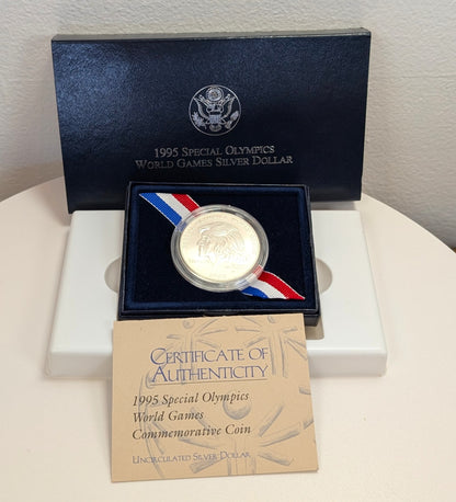 1995-W UNC Commemorative SILVER Dollar Special Olympics West Point Mint With Box and COA