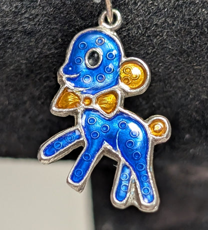 Vintage Sterling Blue Enamel Deer or Lamb with Golden Yellow Bow 925 Silver > Gram