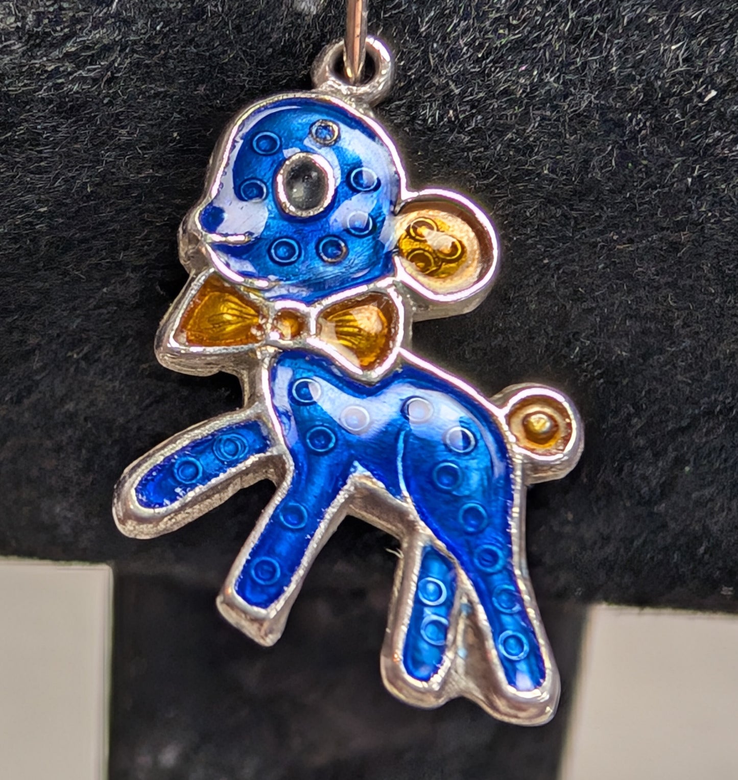 Vintage Sterling Blue Enamel Deer or Lamb with Golden Yellow Bow 925 Silver > Gram