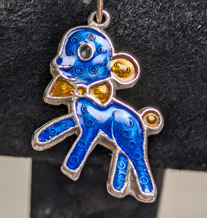 Vintage Sterling Blue Enamel Deer or Lamb with Golden Yellow Bow 925 Silver > Gram