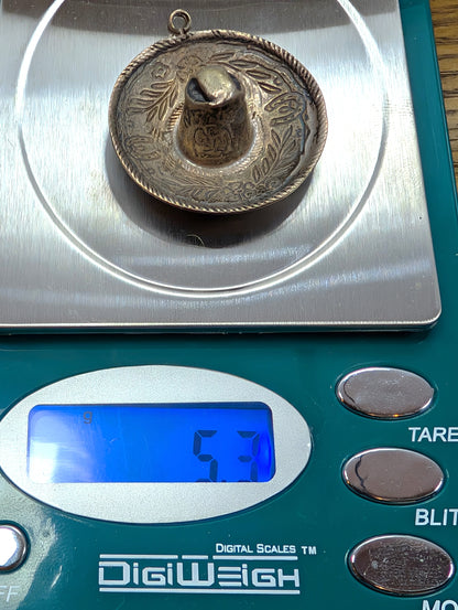 Intricate Vintage Hecho En Mexico Sterling Silver Hallmarked 925 FHC Sombrero Hat Pendant Charm About 5.3 Grams