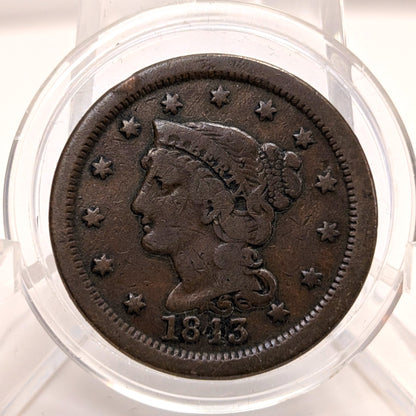Scarce 1843 Braided Hair Large Cent Mature Head Large Letter Variety VG VG+ PCGS# 405845 OR 403943