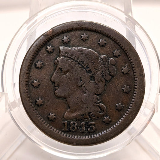 Scarce 1843 Braided Hair Large Cent Mature Head Large Letter Variety VG VG+ PCGS# 405845 OR 403943