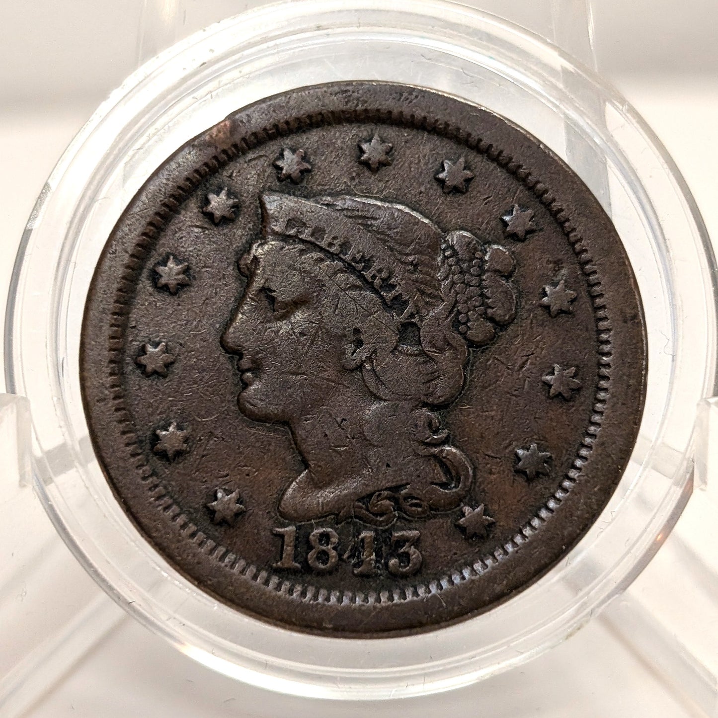Scarce 1843 Braided Hair Large Cent Mature Head Large Letter Variety VG VG+ PCGS# 405845 OR 403943
