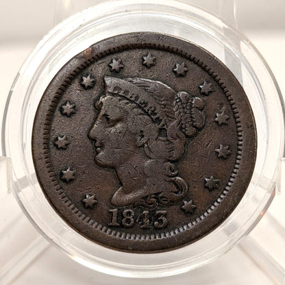 Scarce 1843 Braided Hair Large Cent Mature Head Large Letter Variety VG VG+ PCGS# 405845 OR 403943