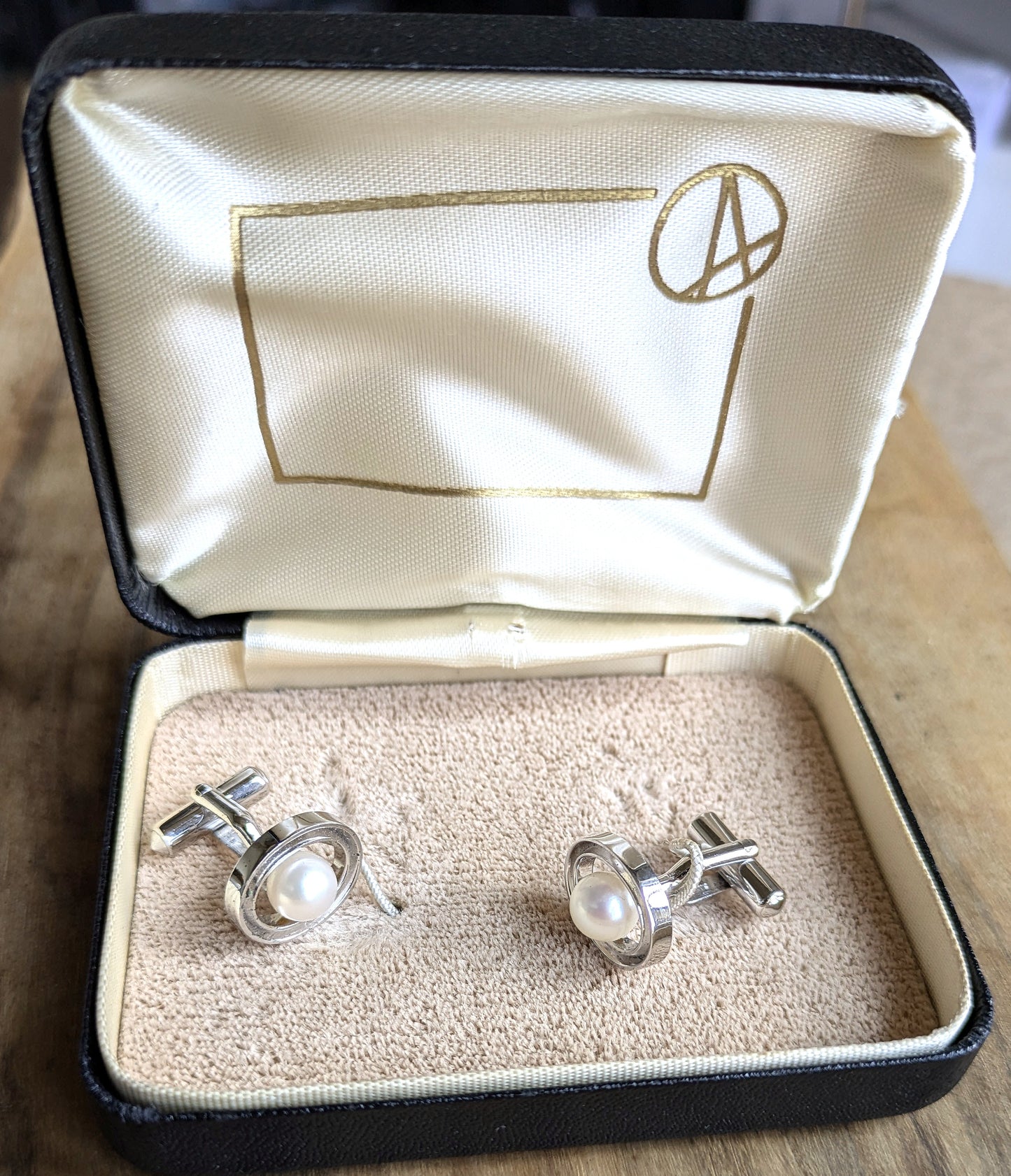 Antique Silver and Pearl Accent Cufflinks Set - Vintage Pearl and Silver Decorative Cufflink Pair