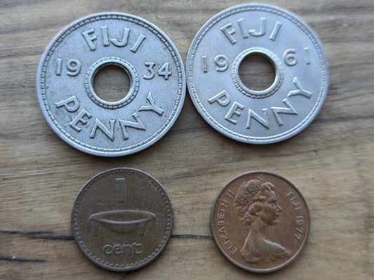 Fiji 1 Cent Coins - UK Issue One Penny Fiji Coins -  30s, 40s, 60s, 70s - Choose by Date - Coins from Fiji -