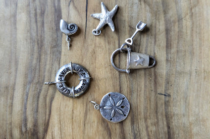 Sterling Silver Set of Beach/Ocean Charms - Stamped and Tested Sterling Silver - Shells, Starfish, Sand Pails, and More!