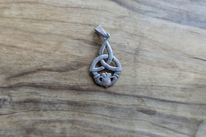 Sterling Silver Celtic Symbol Charm - Stamped and Tested Sterling Silver - Triquetra/Trinity Knot and Irish Claddagh