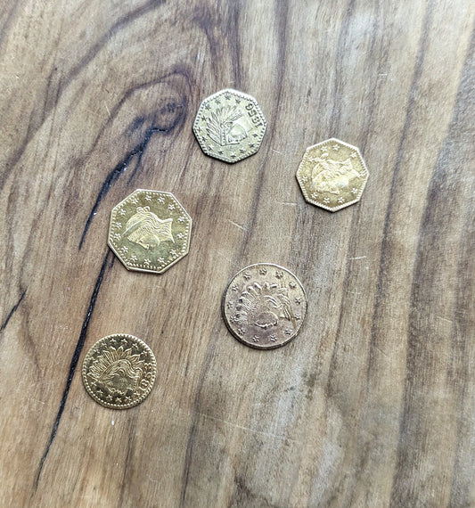 California Gold Rush Lot of Five Play Money Miniature Coins - Lot of 5 Cali Gold Miniature Play Money