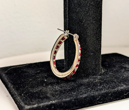 2008 Avon Silvertone Birthstone January Garnet Hoop Earrings in Box - New Old Stock (NOS) - Silver Avon 2008 Garnet Jan. Birthday Earrings
