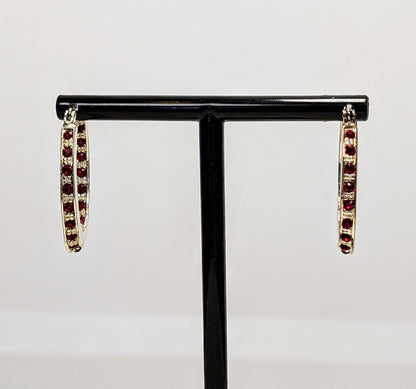 2008 Avon Silvertone Birthstone January Garnet Hoop Earrings in Box - New Old Stock (NOS) - Silver Avon 2008 Garnet Jan. Birthday Earrings