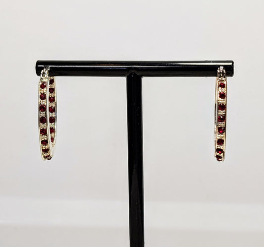 2008 Avon Silvertone Birthstone January Garnet Hoop Earrings in Box - New Old Stock (NOS) - Silver Avon 2008 Garnet Jan. Birthday Earrings