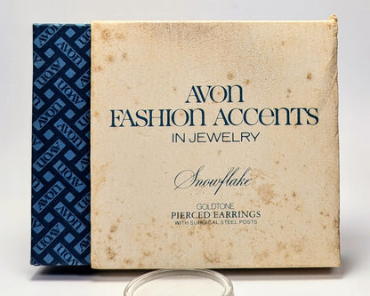 1977 Avon Goldtone Snowflakes Pierced Earrings in Box - New Old Stock (NOS) - Vintage Avon 70s Gold Snowflake Dangle Earrings