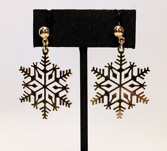 1977 Avon Goldtone Snowflakes Pierced Earrings in Box - New Old Stock (NOS) - Vintage Avon 70s Gold Snowflake Dangle Earrings