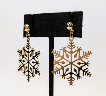 1977 Avon Goldtone Snowflakes Pierced Earrings in Box - New Old Stock (NOS) - Vintage Avon 70s Gold Snowflake Dangle Earrings