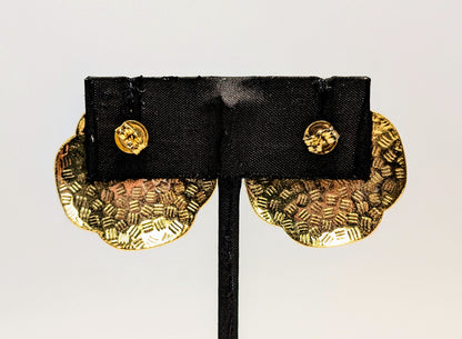 Beautiful Goldtone Cloisonne Butterfly Lotus Flower Pierced Stud Earrings - Vintage Cloisonné Enamel Butterfly and Flower Designed Earrings