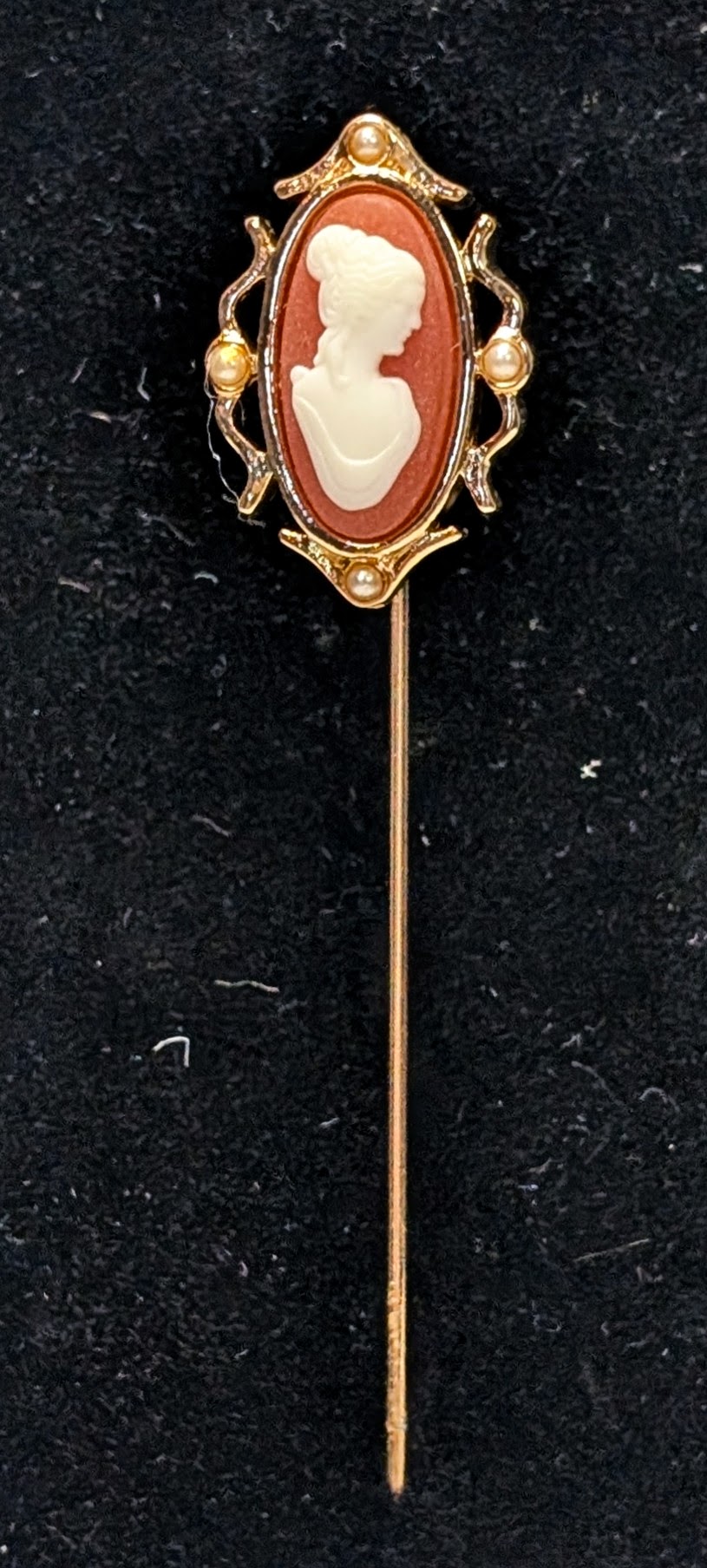 Elegant 1978 Avon Faux Cameo Stick Pin - Choice With or Without Original Box - Vintage 1970s Avon Goldtone Cameo Hat Stick Pin