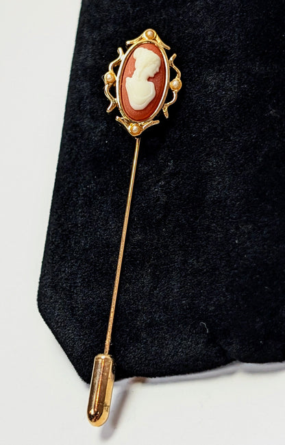 Elegant 1978 Avon Faux Cameo Stick Pin - Choice With or Without Original Box - Vintage 1970s Avon Goldtone Cameo Hat Stick Pin