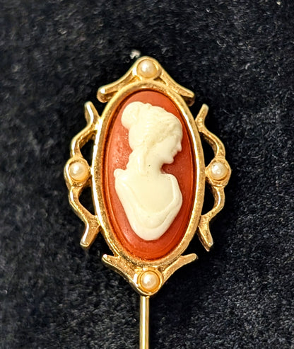 Elegant 1978 Avon Faux Cameo Stick Pin - Choice With or Without Original Box - Vintage 1970s Avon Goldtone Cameo Hat Stick Pin