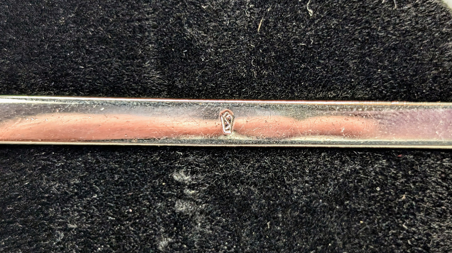 Funky Swank Silvertone Music Notes Tie Bar Clip - 3" Length - Vintage Swank Silver Treble Clef Musical Design Tie Clip