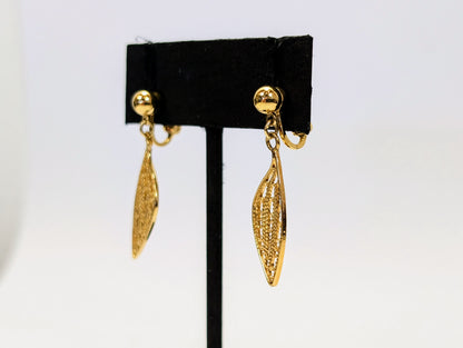 Whimsical Trifari Goldtone Filigree Butterfly Wing Clip-On Earrings - Vintage Elegant Trifari Signed Butterfly Gold Filigree Earrings