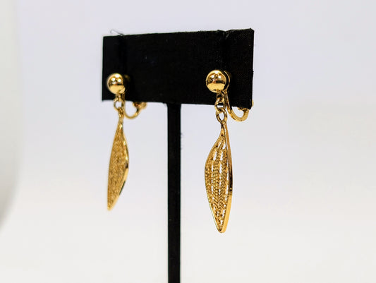 Whimsical Trifari Goldtone Filigree Butterfly Wing Clip-On Earrings - Vintage Elegant Trifari Signed Butterfly Gold Filigree Earrings
