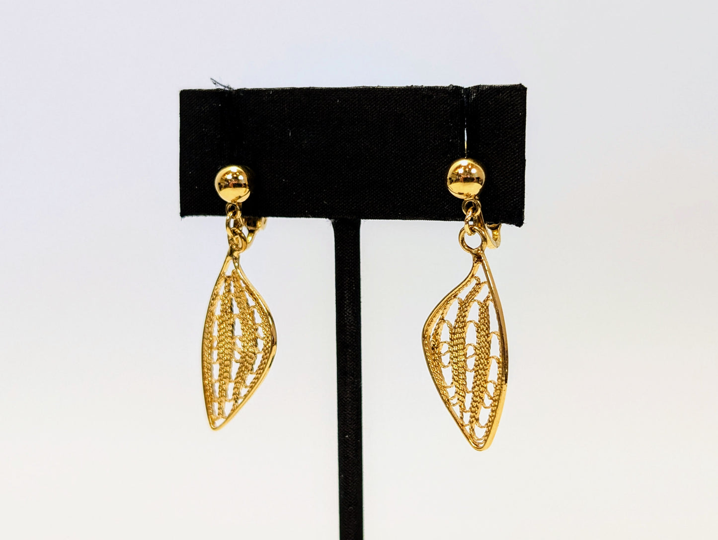 Whimsical Trifari Goldtone Filigree Butterfly Wing Clip-On Earrings - Vintage Elegant Trifari Signed Butterfly Gold Filigree Earrings