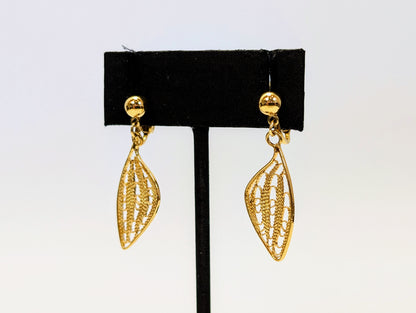 Whimsical Trifari Goldtone Filigree Butterfly Wing Clip-On Earrings - Vintage Elegant Trifari Signed Butterfly Gold Filigree Earrings