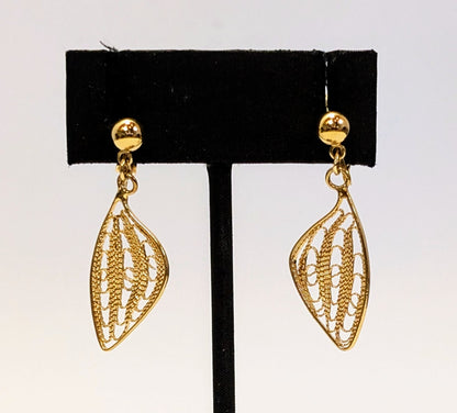 Whimsical Trifari Goldtone Filigree Butterfly Wing Clip-On Earrings - Vintage Elegant Trifari Signed Butterfly Gold Filigree Earrings