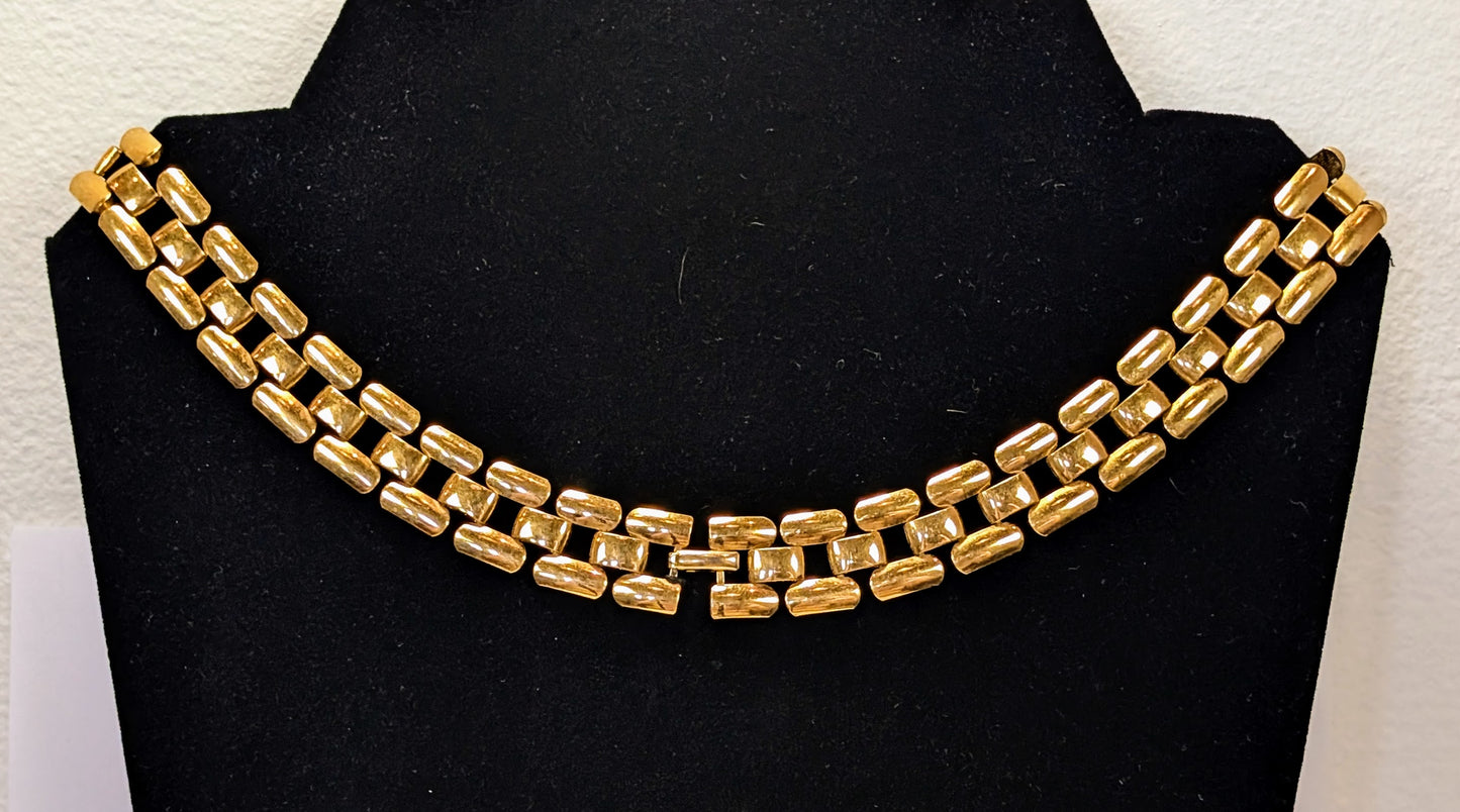 Stunning Patented Napier Gold Toned 3-Row Panther Link Choker Necklace - 18" Length - Vintage Napier Pat. 4,774,749 Panther Link Necklace