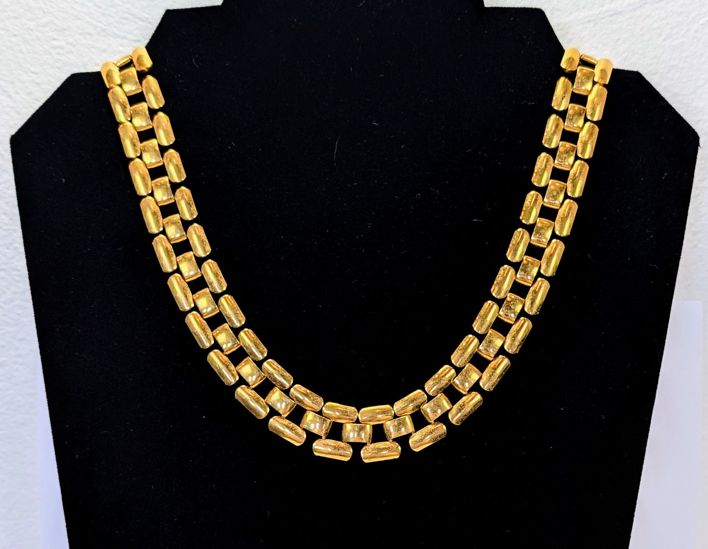Stunning Patented Napier Gold Toned 3-Row Panther Link Choker Necklace - 18" Length - Vintage Napier Pat. 4,774,749 Panther Link Necklace