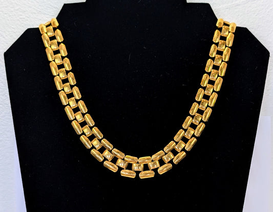 Stunning Patented Napier Gold Toned 3-Row Panther Link Choker Necklace - 18" Length - Vintage Napier Pat. 4,774,749 Panther Link Necklace