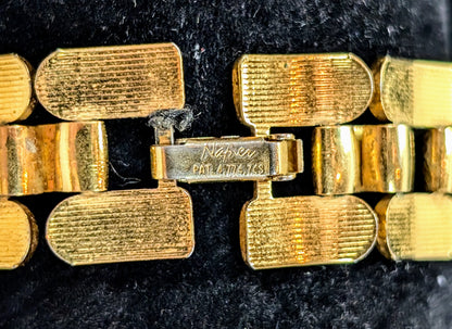 Stunning Patented Napier Gold Toned 3-Row Panther Link Choker Necklace - 18" Length - Vintage Napier Pat. 4,774,749 Panther Link Necklace