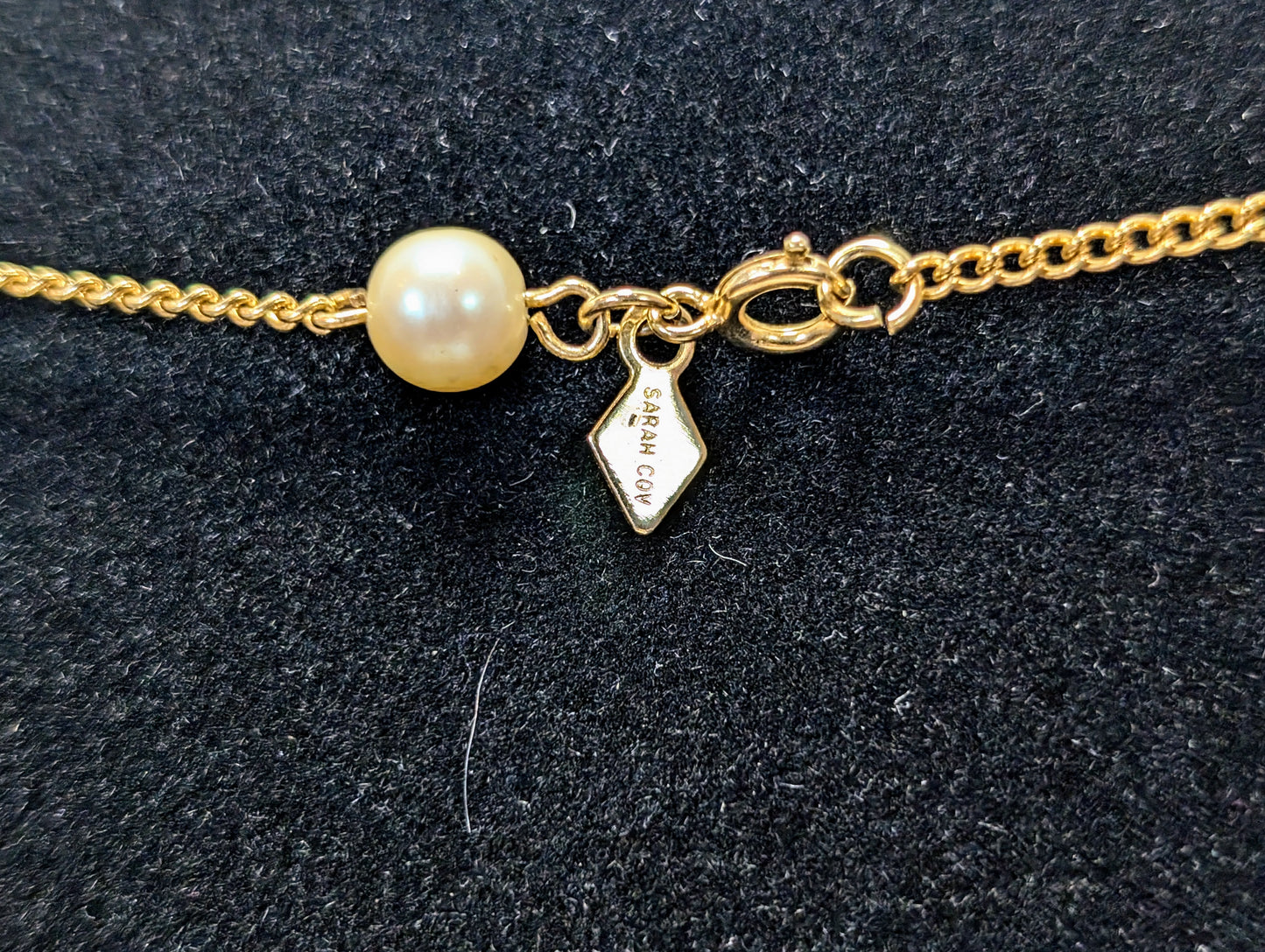 Stunning Sarah Coventry Goldtone Faux Pearl Long Link Necklace - 35" Length - Vintage Sarah Cov. Gold Ivory Bead Layering Necklace