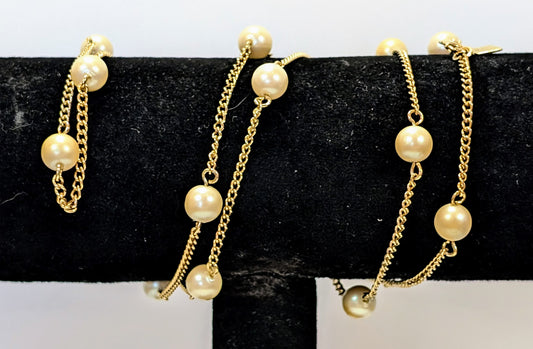 Stunning Sarah Coventry Goldtone Faux Pearl Long Link Necklace - 35" Length - Vintage Sarah Cov. Gold Ivory Bead Layering Necklace