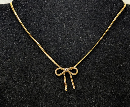 Coquette Avon Gold Toned Bow Baguette Chain Dainty Choker Necklace - 16.5" Length - Vintage 1979 Avon Dainty Gold Bow Minimalist Choker