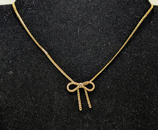 Coquette Avon Gold Toned Bow Baguette Chain Dainty Choker Necklace - 16.5" Length - Vintage 1979 Avon Dainty Gold Bow Minimalist Choker