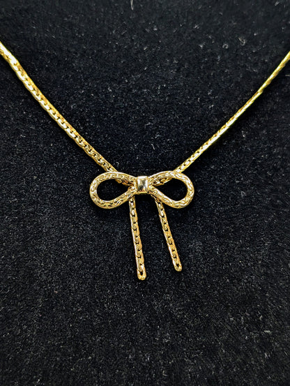 Coquette Avon Gold Toned Bow Baguette Chain Dainty Choker Necklace - 16.5" Length - Vintage 1979 Avon Dainty Gold Bow Minimalist Choker