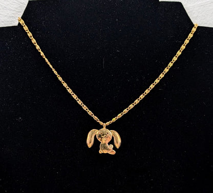 Cute 1970s Avon Gold Toned Flopsy Bunny Pendant Choker Necklace - 15" Length - Vintage 1976 Avon Articulated Bunny Ears Goldtone Necklace